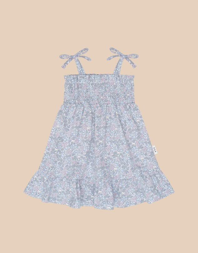 Bluebell Floral Shirred Dress - Fog