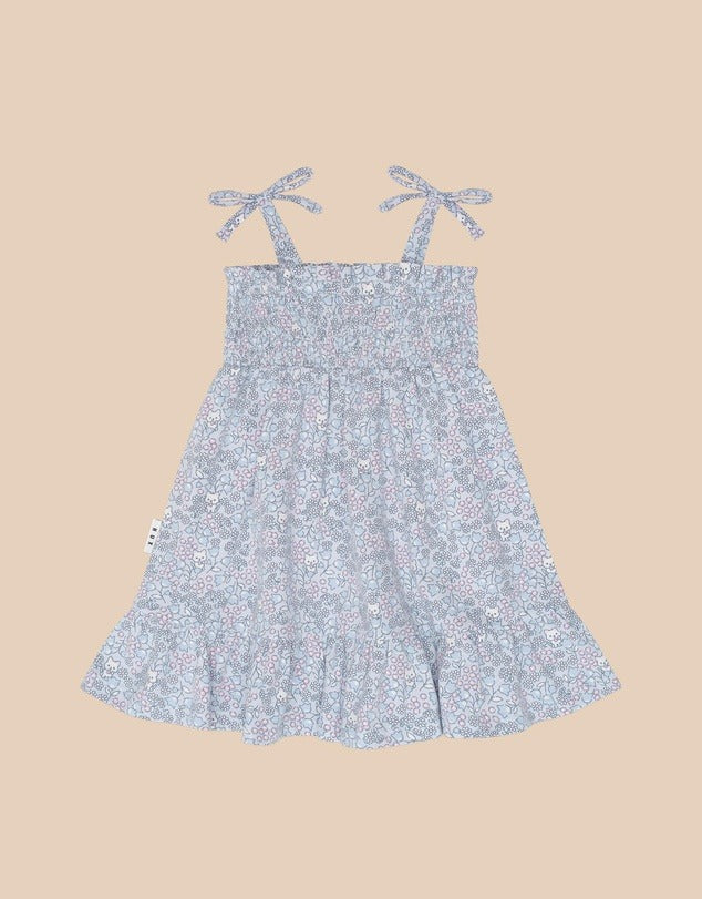 Bluebell Floral Shirred Dress - Fog