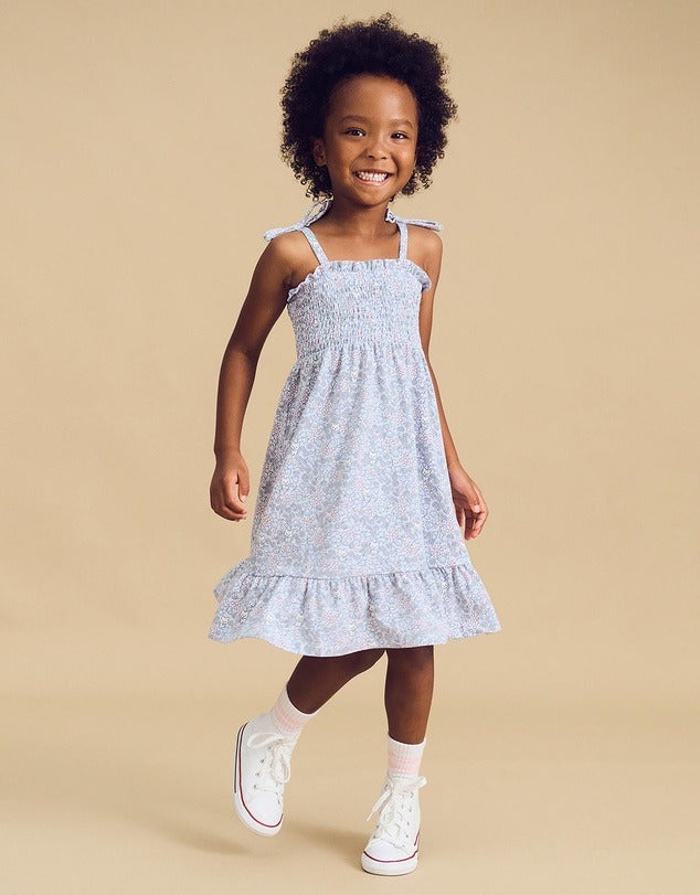 Bluebell Floral Shirred Dress - Fog