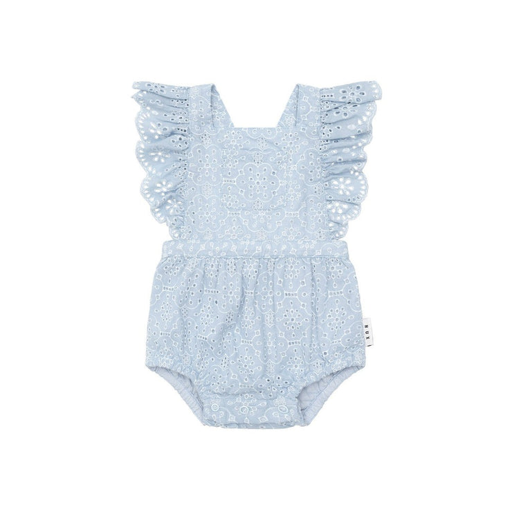 Broderie Frill Playsuit - Indigo