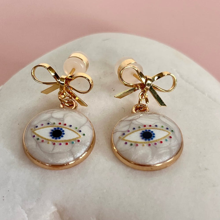 Bow & Eye Stud Earrings