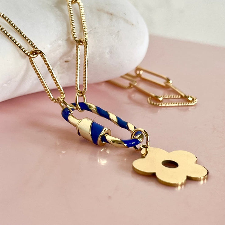 Striped Carabiner Flower Necklace