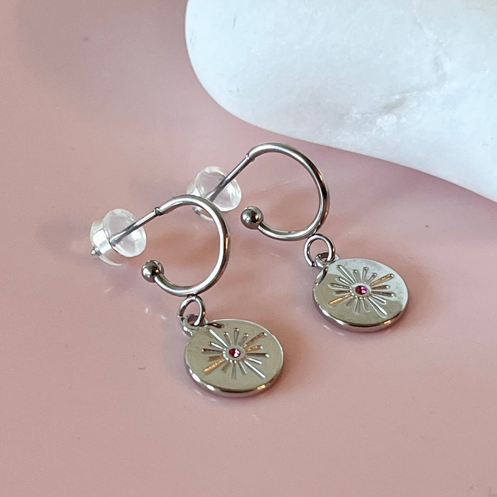 Pink Starburst Half Hoops - Silver