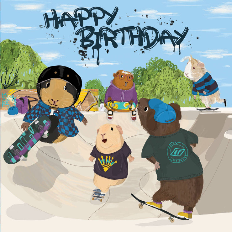 Guinea Pig Skaters Birthday Card