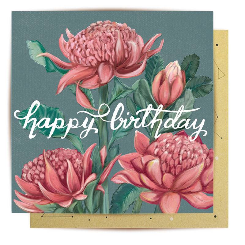 Happy Birthday Card - Warratah
