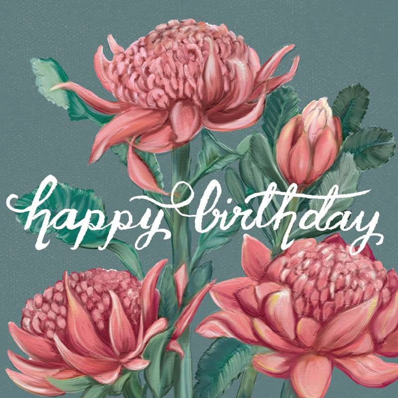 Happy Birthday Card - Warratah