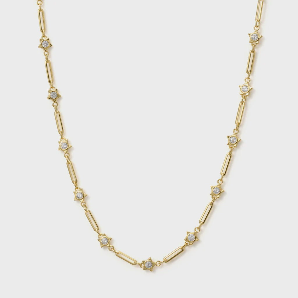 Paperclip & Embellished Star Necklace - Gold