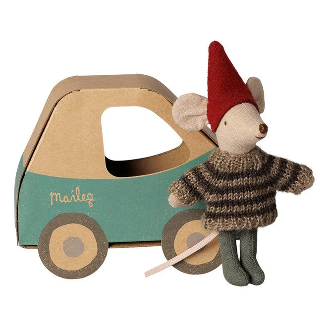Maileg Christmas Mouse Little Brother in Car Box