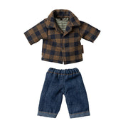 Maileg Outfit -  Brown Checked Shirt & Pants for Dad Mouse