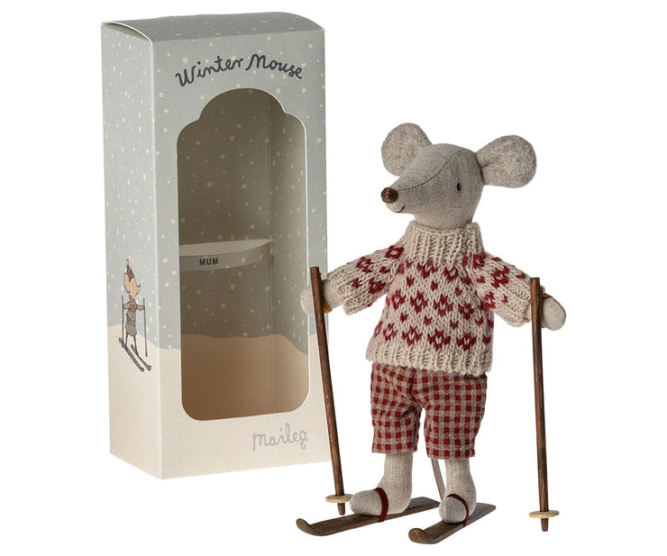 Maileg Winter Mouse w Skis Mum - Just arrived