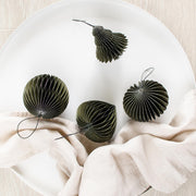 Olive Green Paper Heart w Silver Glitter Ornament -  8.5cm