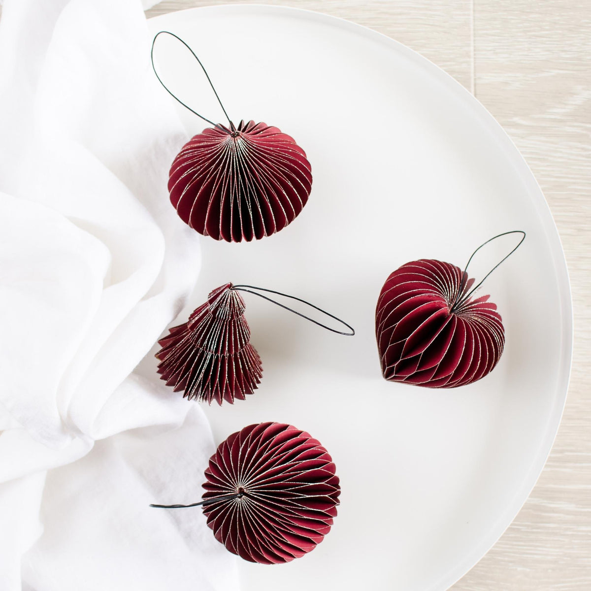 Classic Red Paper Sphere w Silver Ornament 8.5cm”
