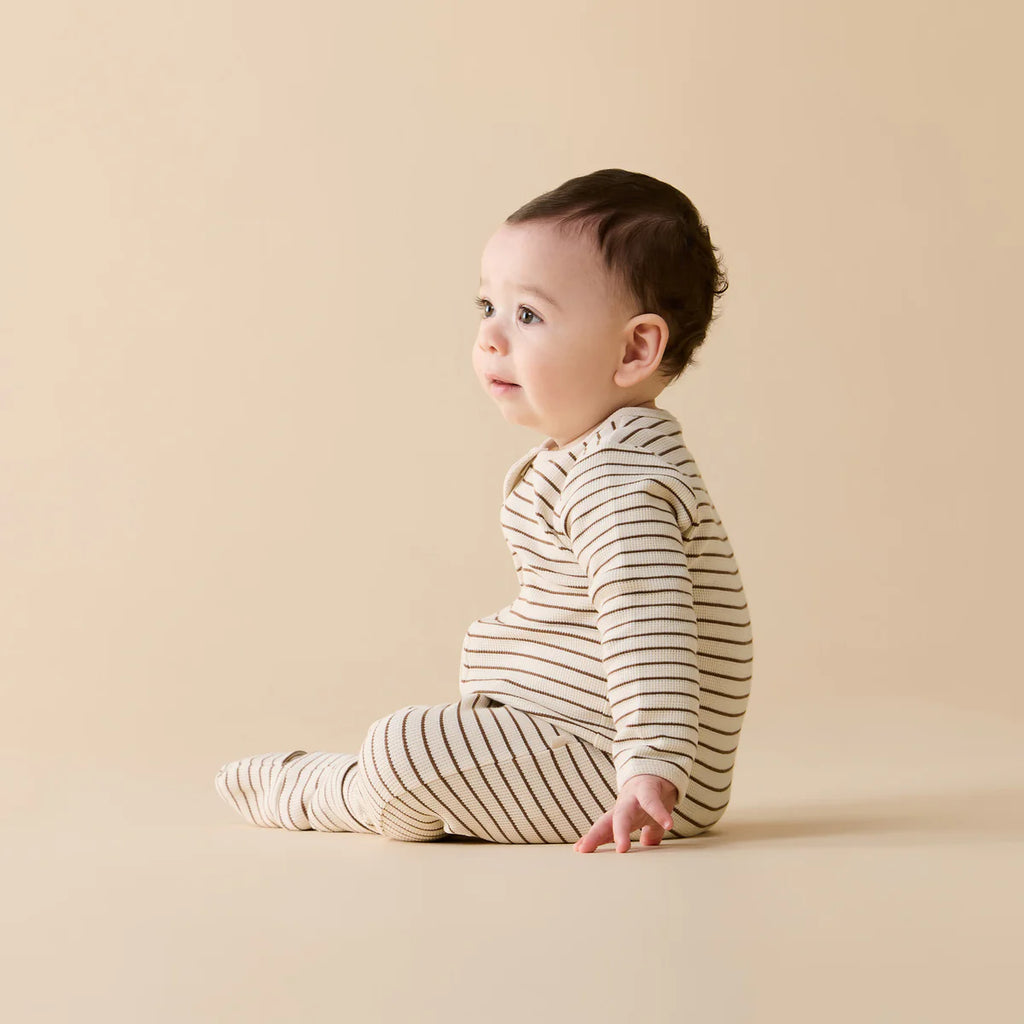 Nutmeg Stripe Organic Waffle Zipsuit