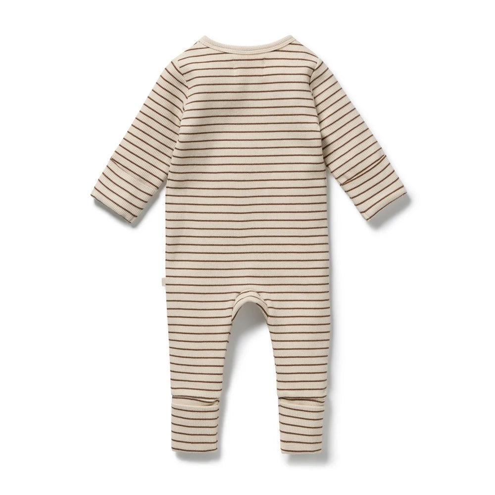 Nutmeg Stripe Organic Waffle Zipsuit