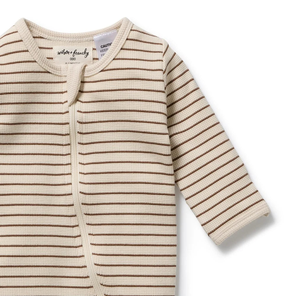 Nutmeg Stripe Organic Waffle Zipsuit