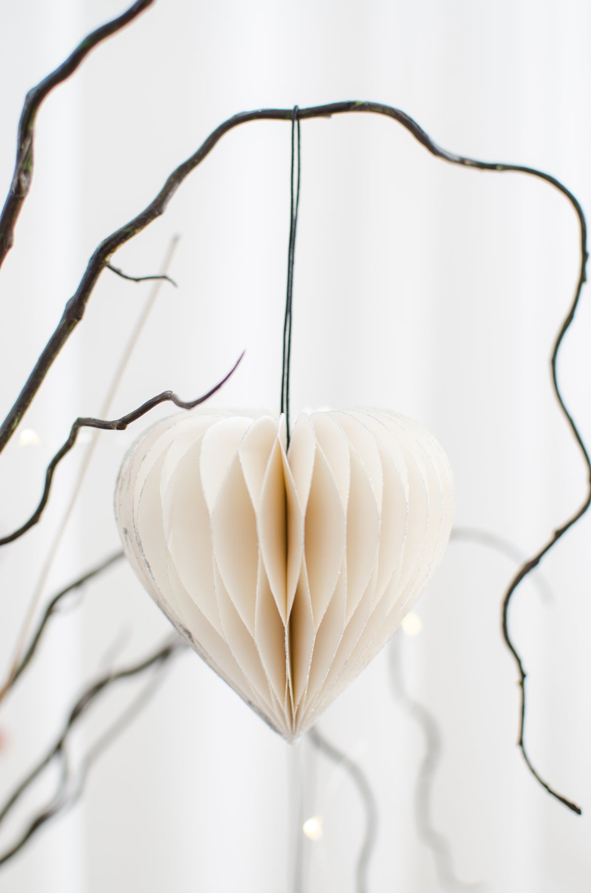 Off White w Glitter Paper Jewel Ornament