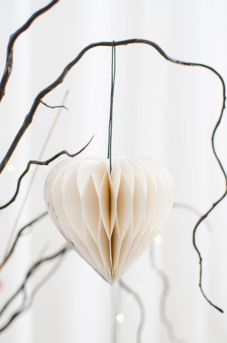 Off White w Glitter Paper Jewel Ornament