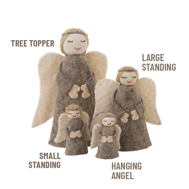 Xmas 26 Felt Decoration - Large Standing Angel Natural