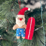 Xmas 25 Decoration: Surfing Santa W Blue Shorts