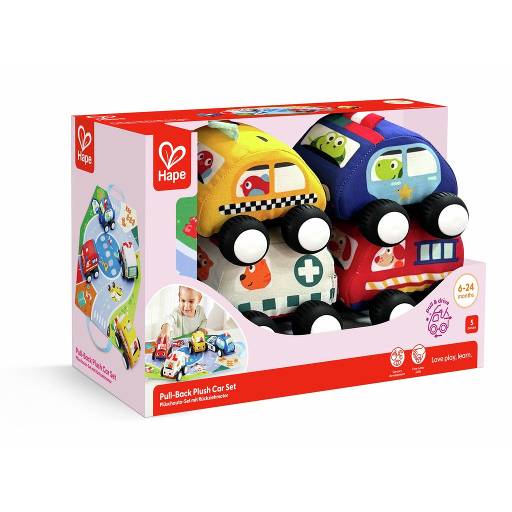 Hape Pull-Back Plush Car Set