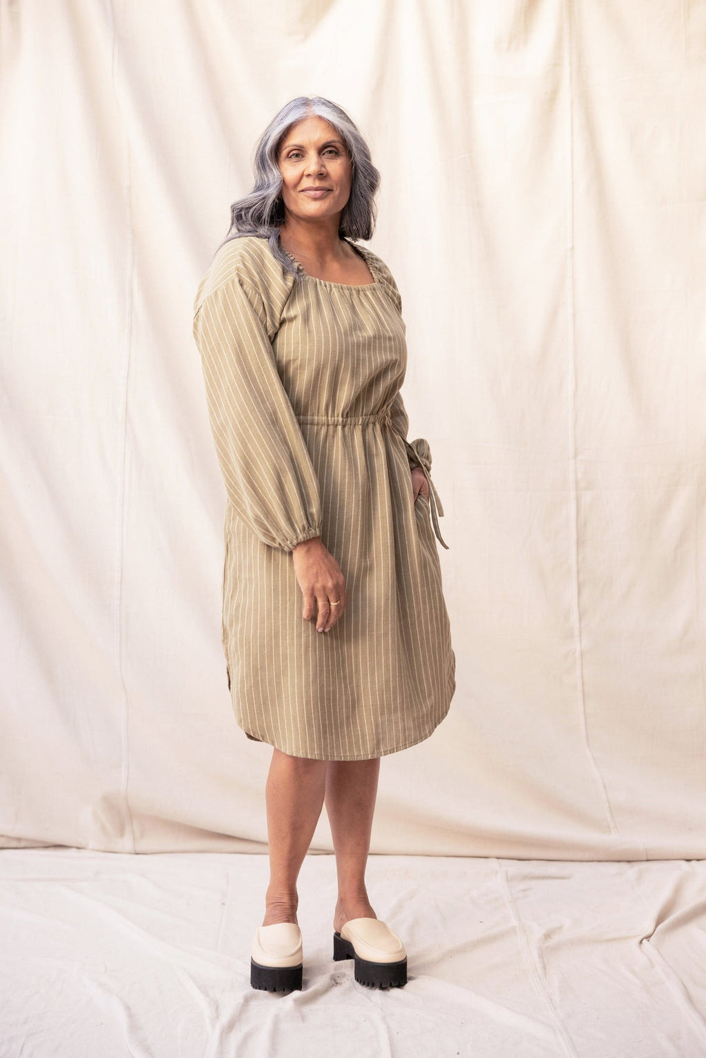 ReCreate Rose Dress - Moss Stripe Was $280 NOW