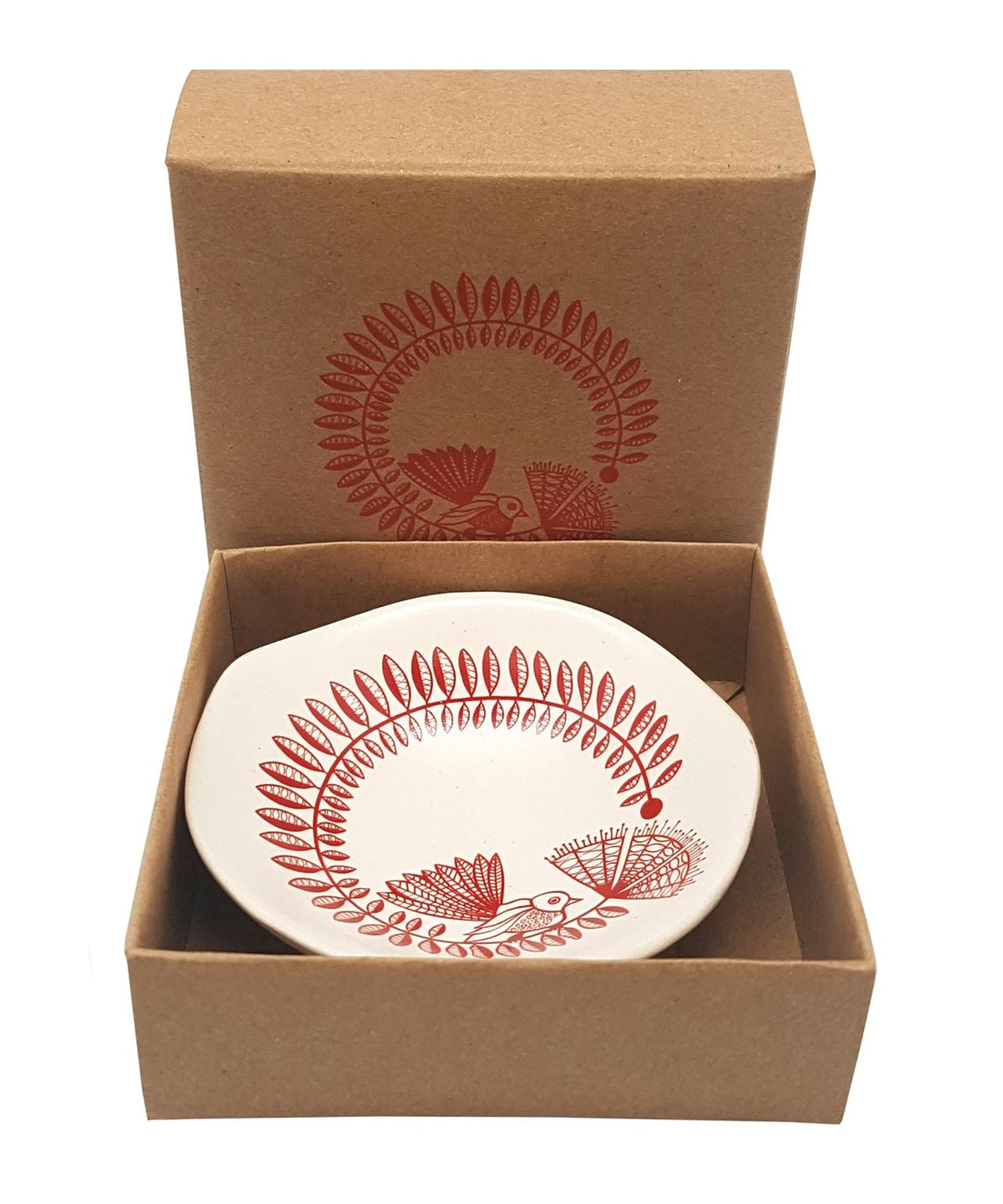 Red Fantail & Pohutakawa On White Porcelain Bowl