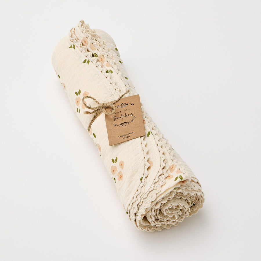 Organic Muslin Swaddle -With Crochet Edging