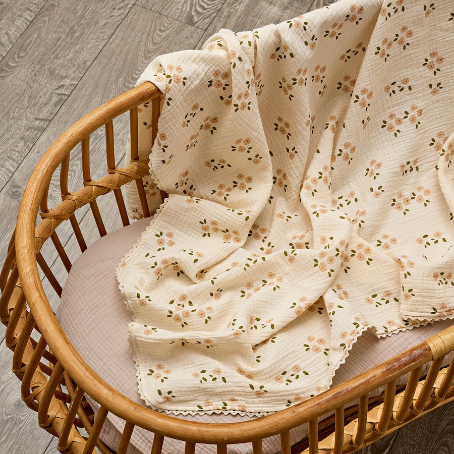 Organic Muslin Swaddle -With Crochet Edging