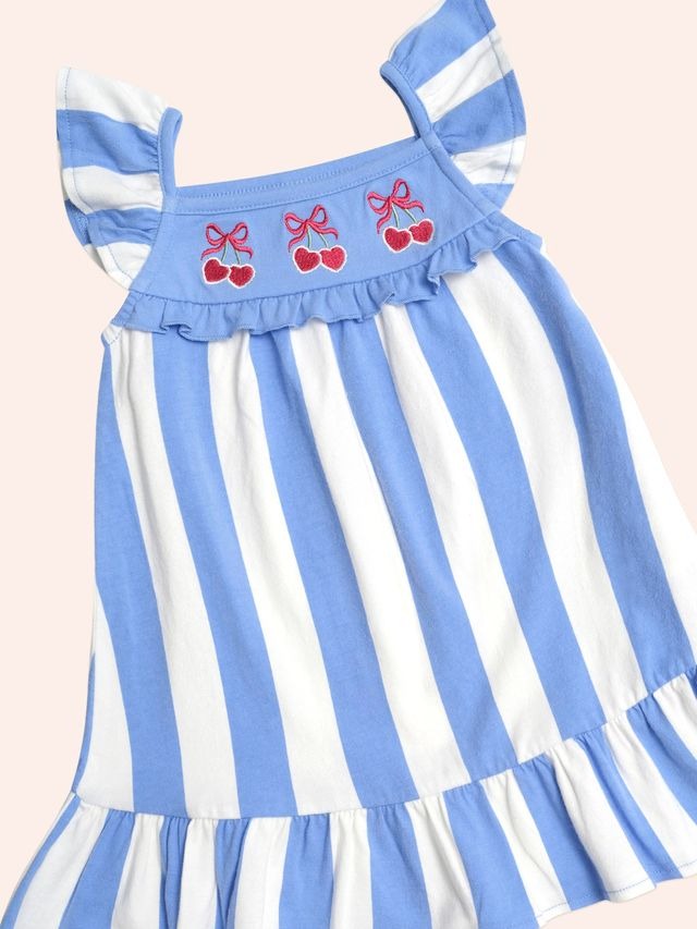 Seaside Cherry Stripe Dress - Almond/Milk v2