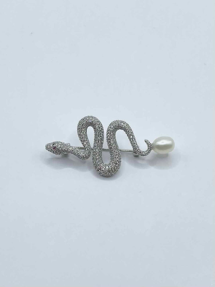 Diamante Brooch - Snake w Pearl