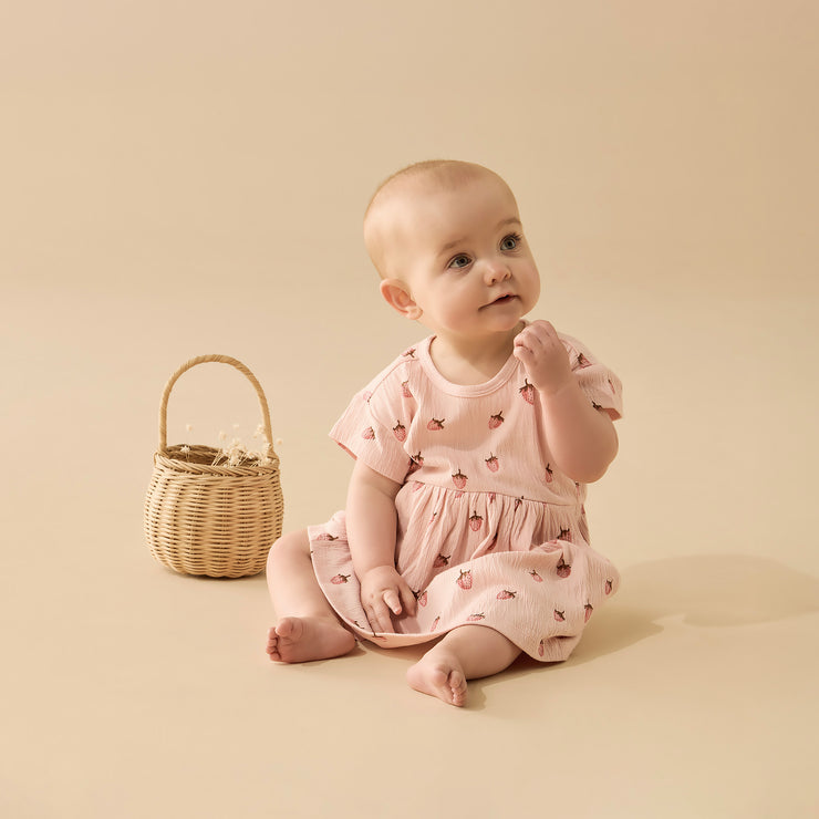 Strawberry Kisses Organic Dress Crinkle Cotton