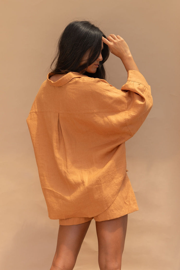 Hana Linen Shirt - Tangerine