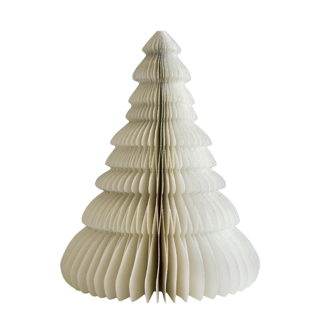 Off White Standing Christmas Tree w Silver Glitter Edge 24cm