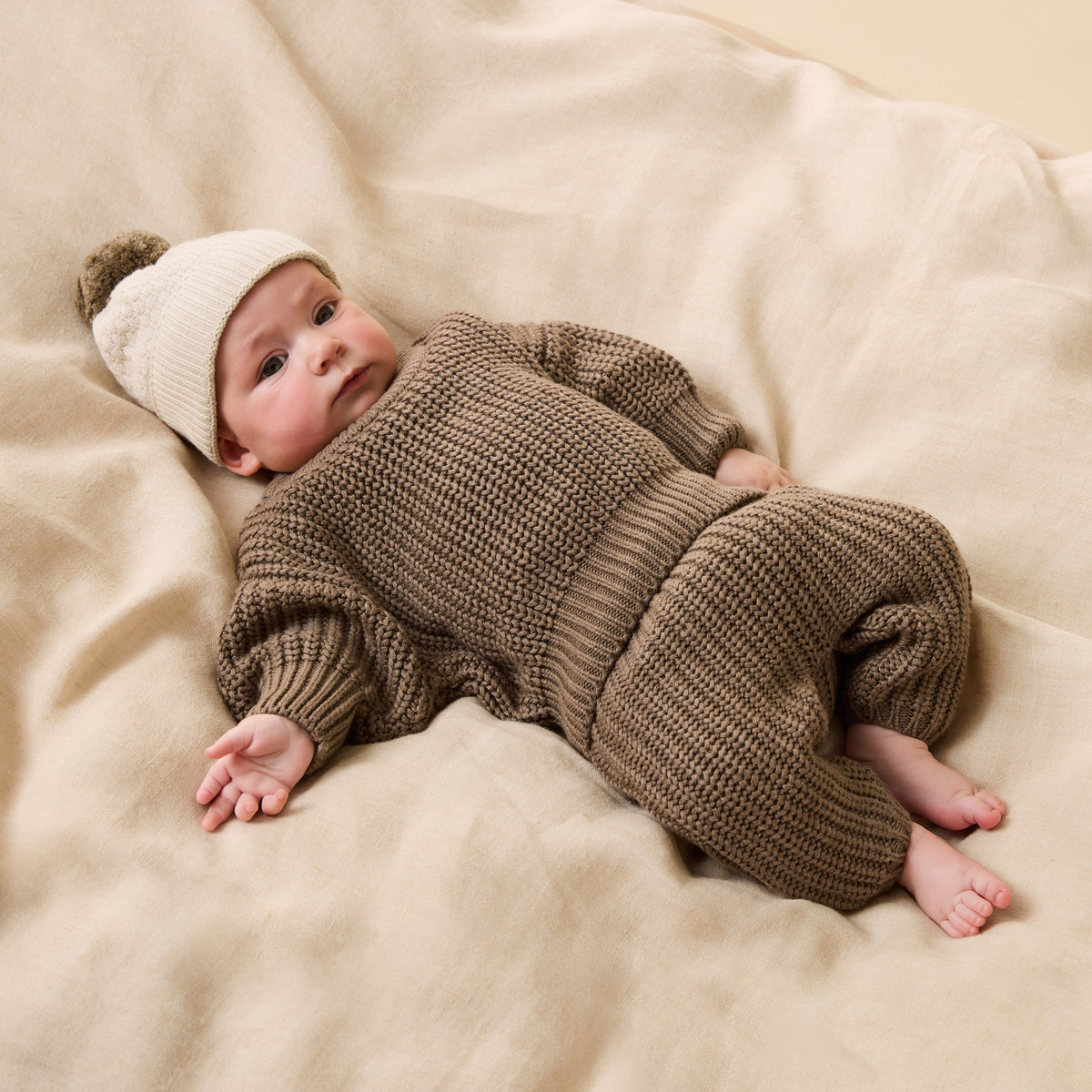Cream Organic Knitted Bubble Hat
