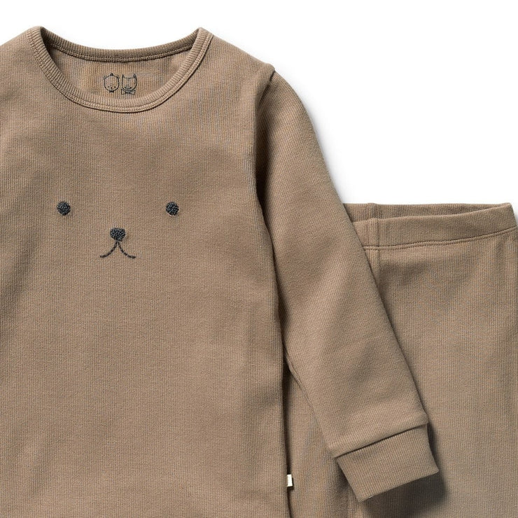 Organic Rib Long Sleeve Pyjamas - Walnut