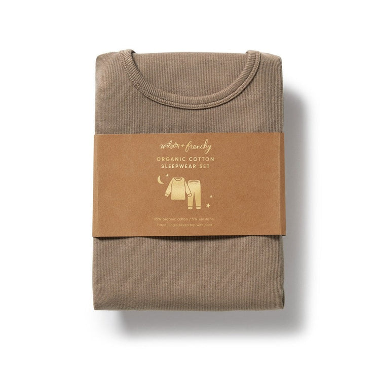 Organic Rib Long Sleeve Pyjamas - Walnut