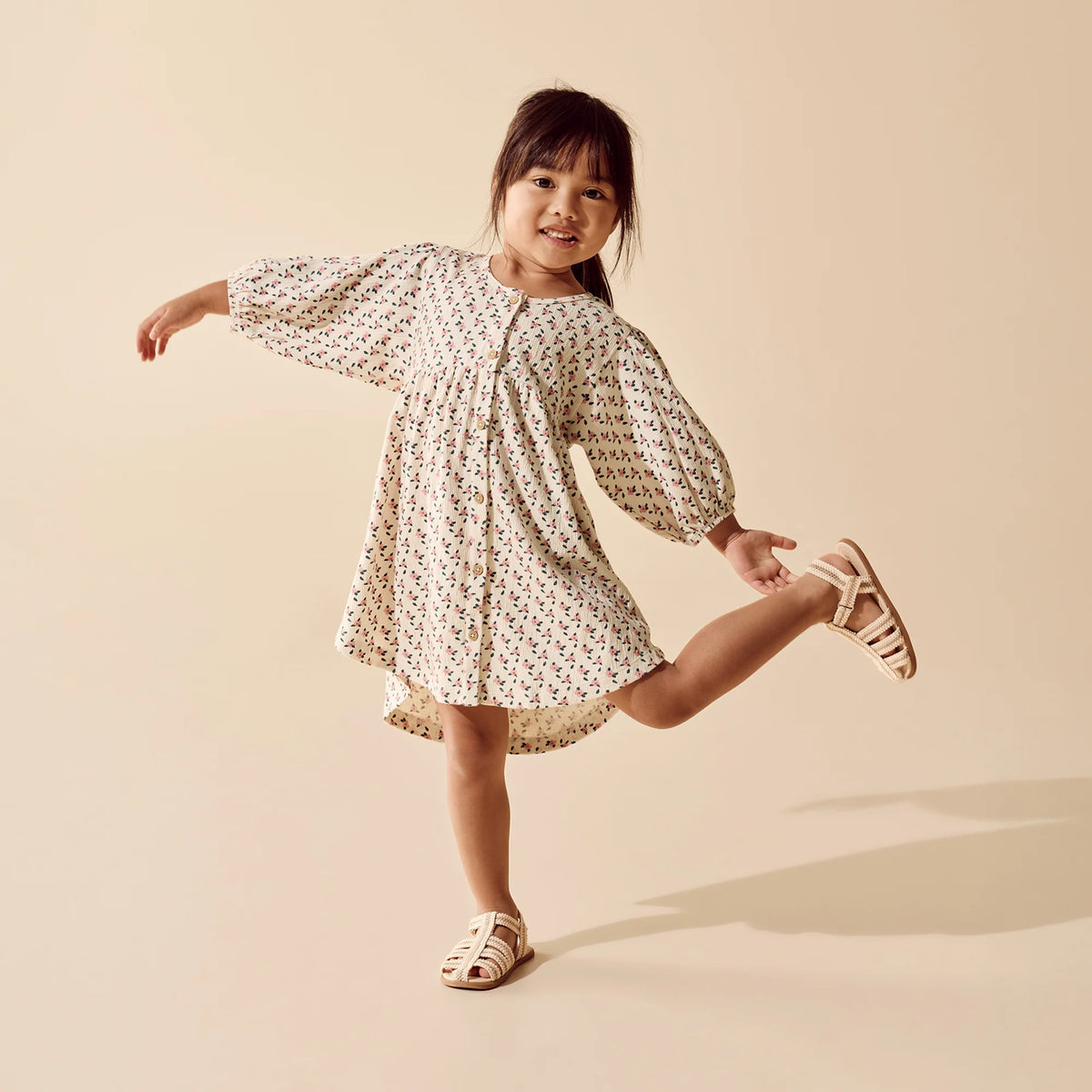 Little Blossom Organic Crinkle Button Dress