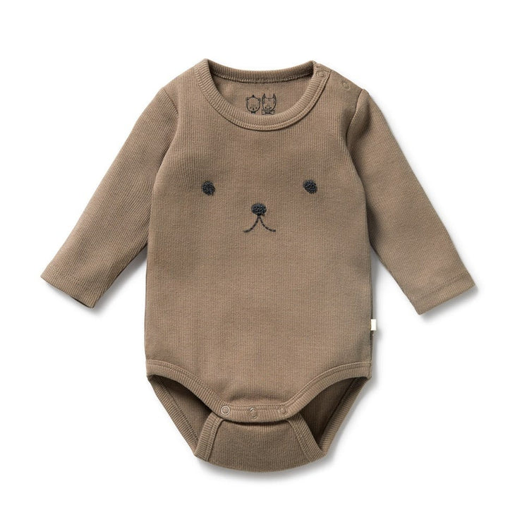 Rib Long Sleeve Bodysuit - Walnut