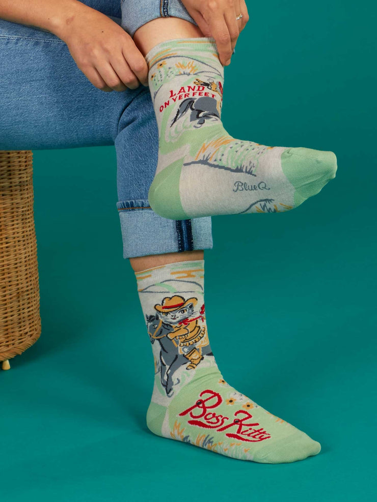 Womens Crew Socks - Bossy Kitty