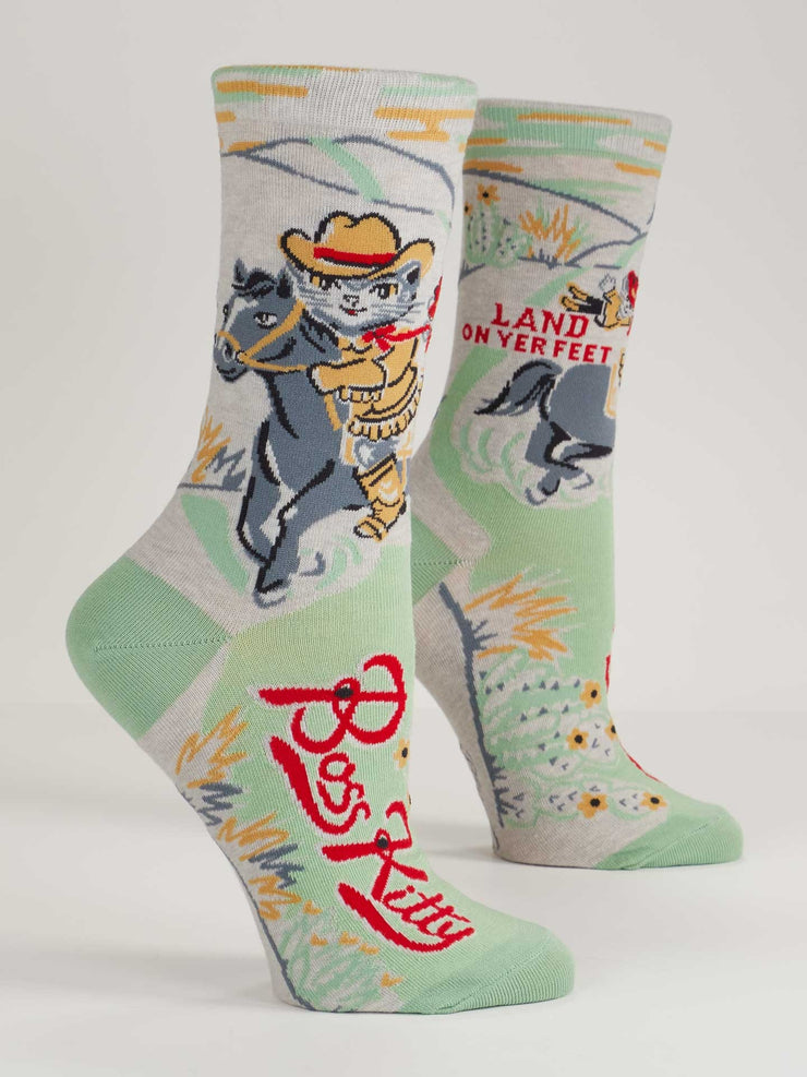 Womens Crew Socks - Bossy Kitty