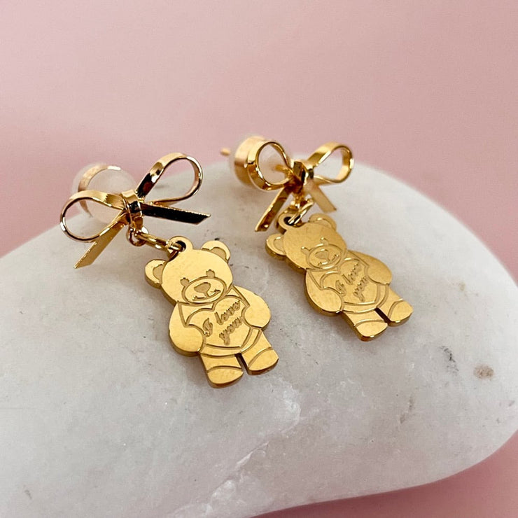 Cute Bear & Bow Drop Earrings