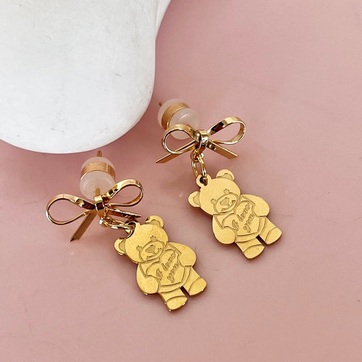 Cute Bear & Bow Drop Earrings