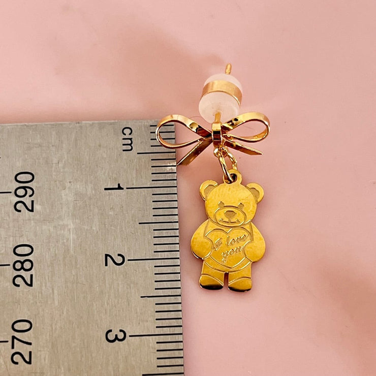 Cute Bear & Bow Drop Earrings