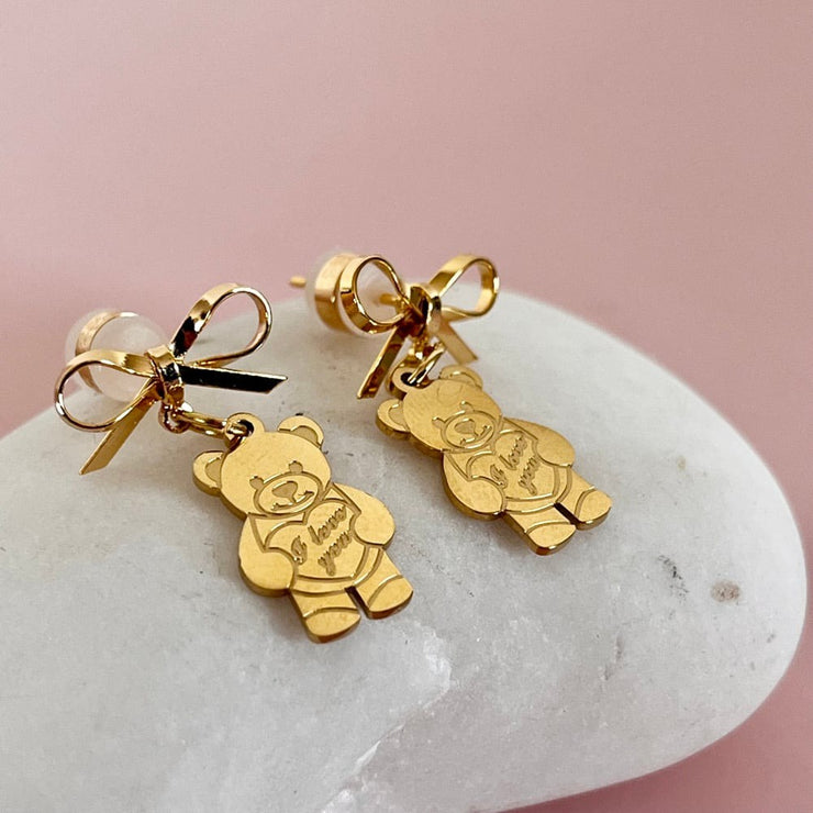 Cute Bear & Bow Drop Earrings
