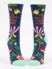 Womens Crew Socks - Delicate F**** Flower