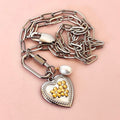 Floral Heart w Pear & Carabiner Necklace - Silver