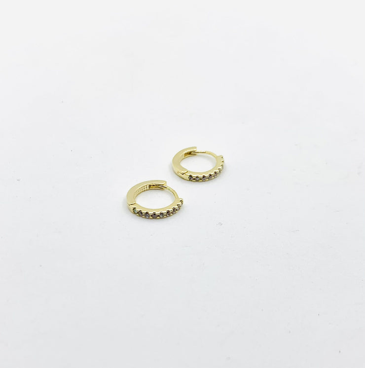 Gold Diamante Huggie Earrings - Ice Crystal