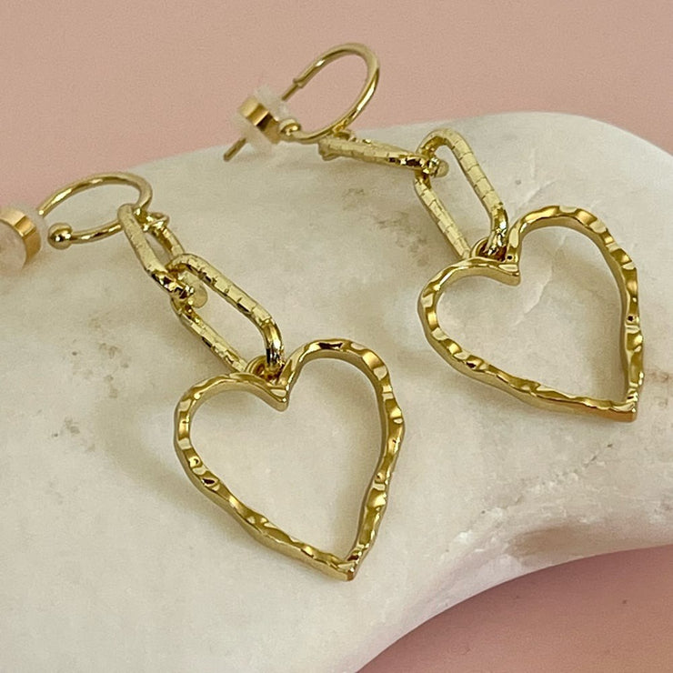Gold Heart & Textured Chain Earrings