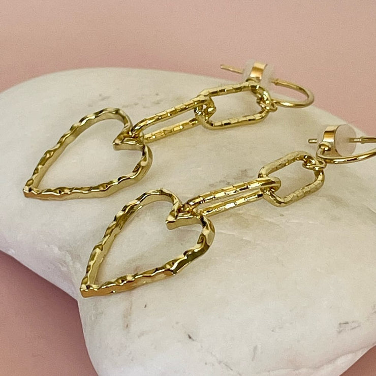 Gold Heart & Textured Chain Earrings