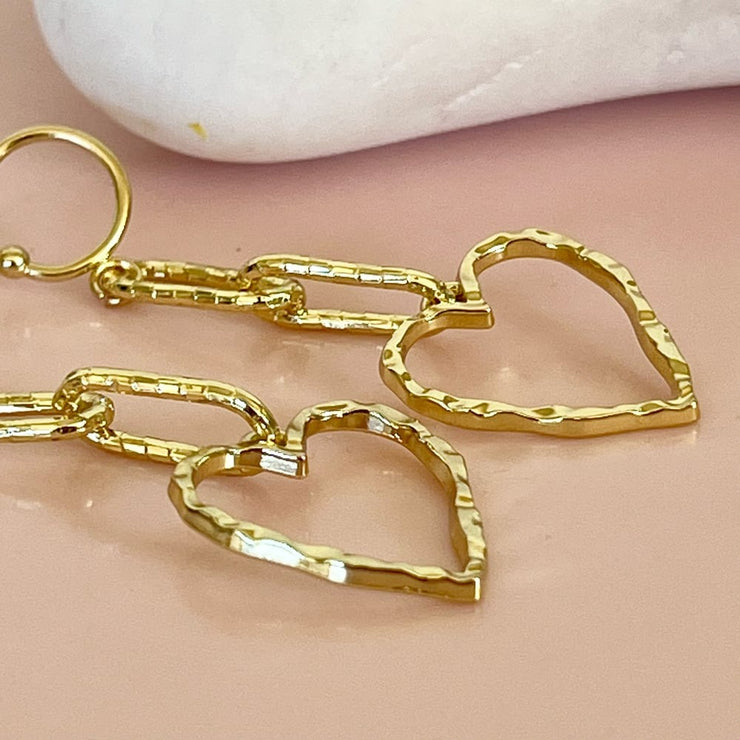 Gold Heart & Textured Chain Earrings